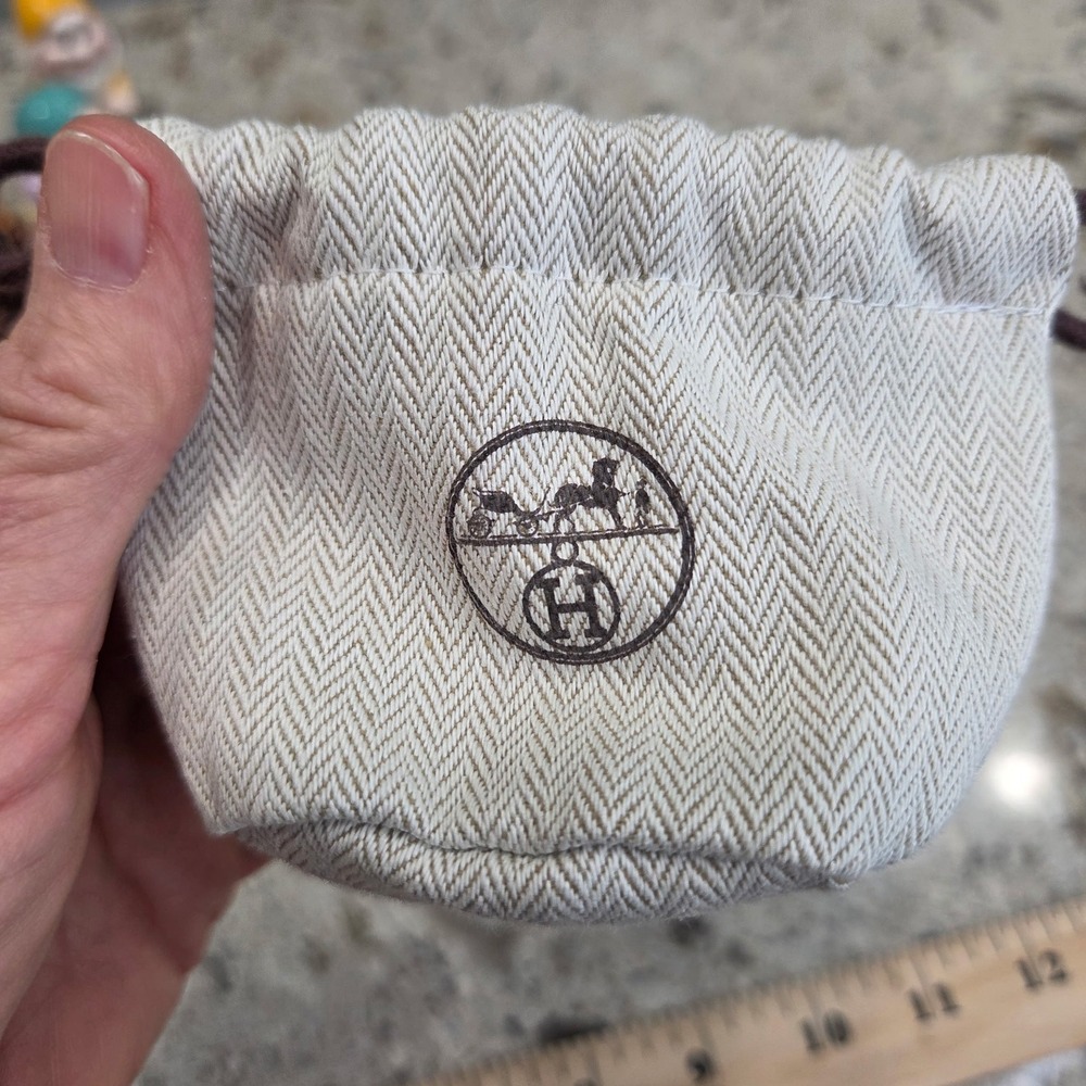 Hermes Small Herringbone Canvas Drawstring Dust Bag Jewelry Pouch